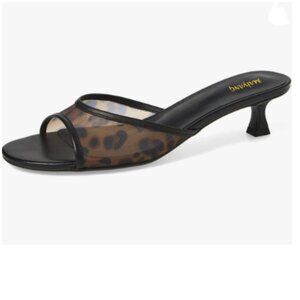 Maiyang Leopard Open Toe Breathable Mesh Mules Kitten Low Heel Slip on Sandals
